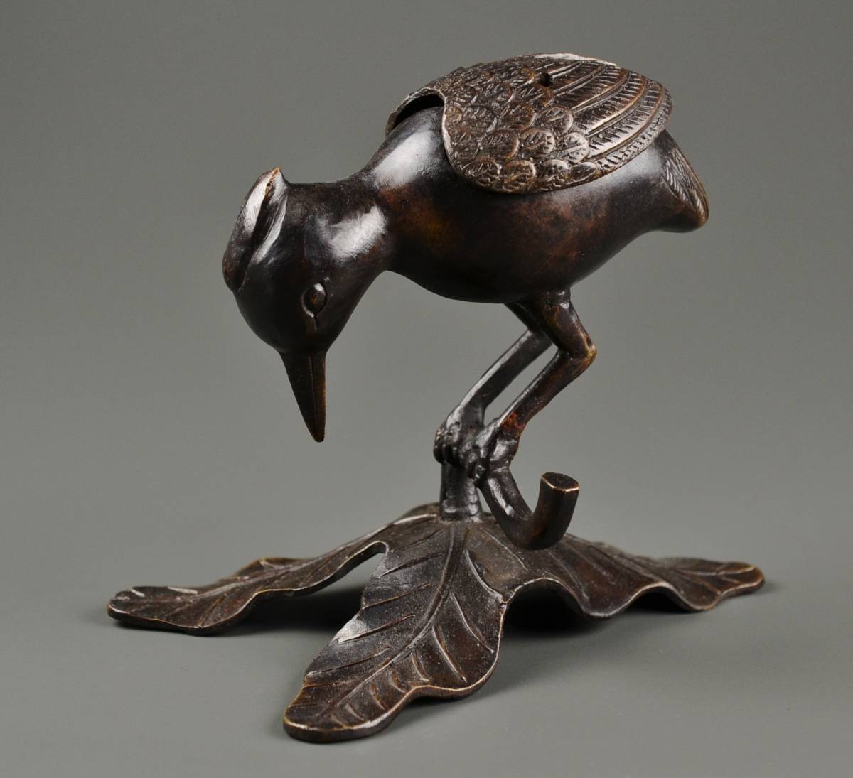 古美術品 銅製 鳥 香炉 香道具 中国美術 銅製 孔雀型 香炉 幅40cm