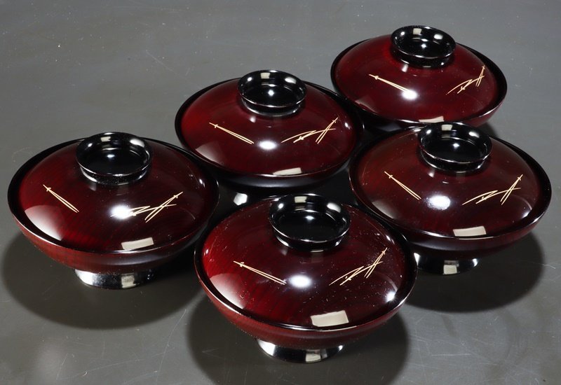 夢讃岐】茶道煎茶/木製漆器 見返し高蒔絵 吸物椀 5客揃（蓋5