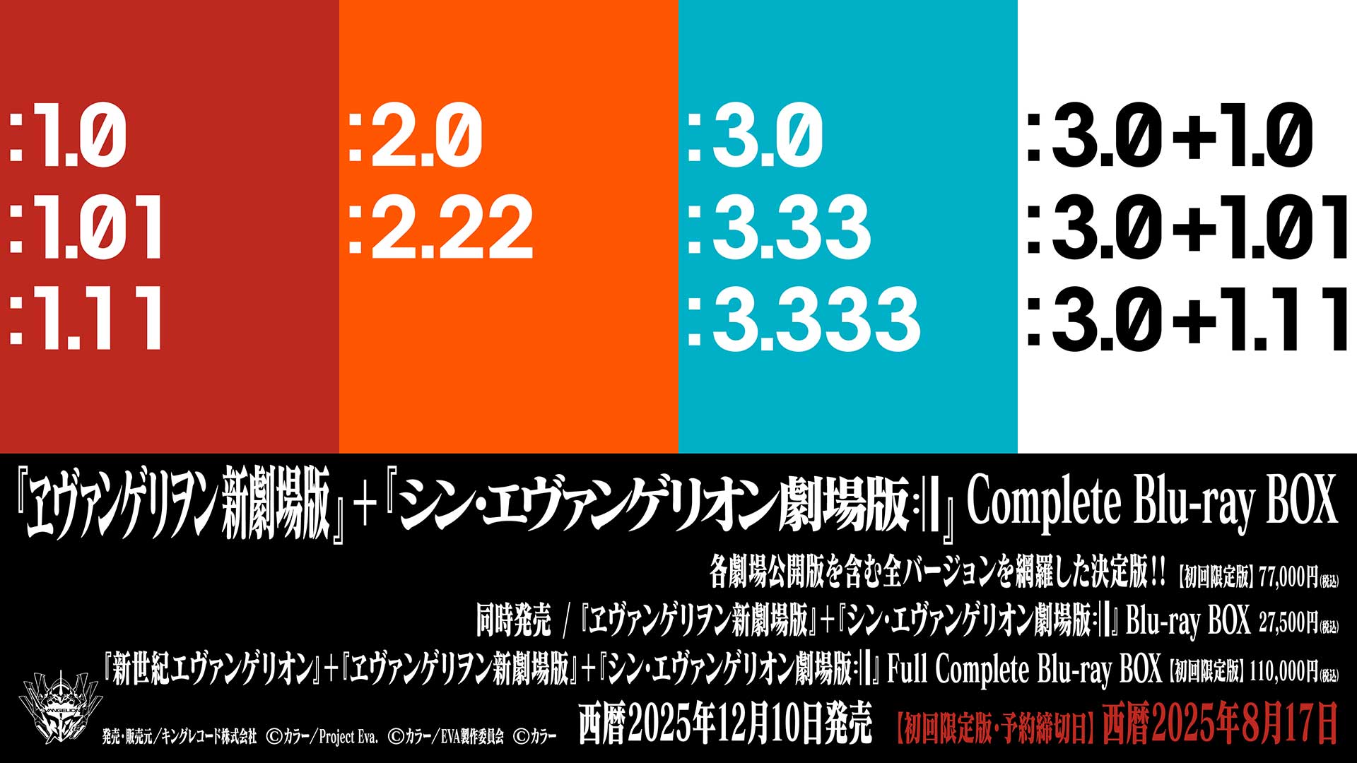 ヱヴァ新劇場版＆シン・エヴァ、初商品化を含む全バージョン網羅したBD