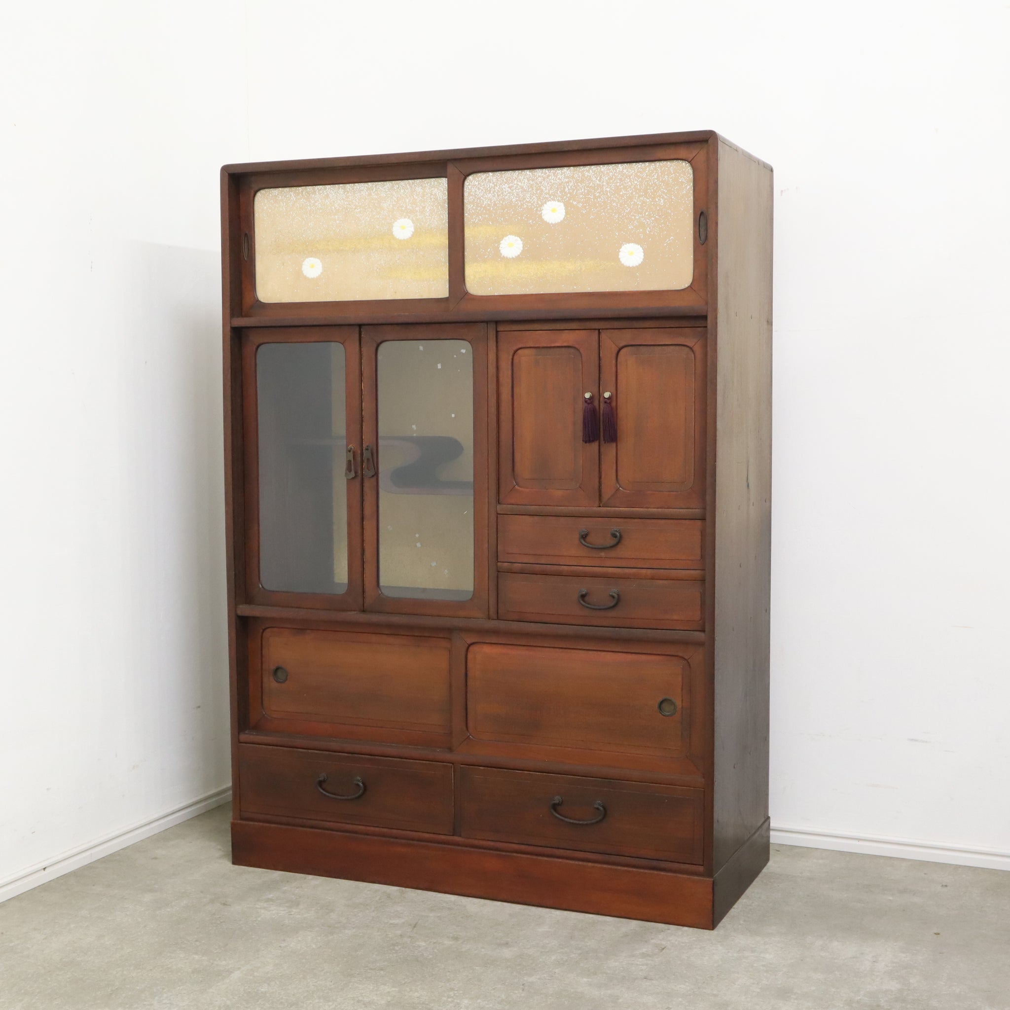 唐木 茶箪笥 茶棚 飾り棚 違い棚 引出し付き レトロ 木製オープン