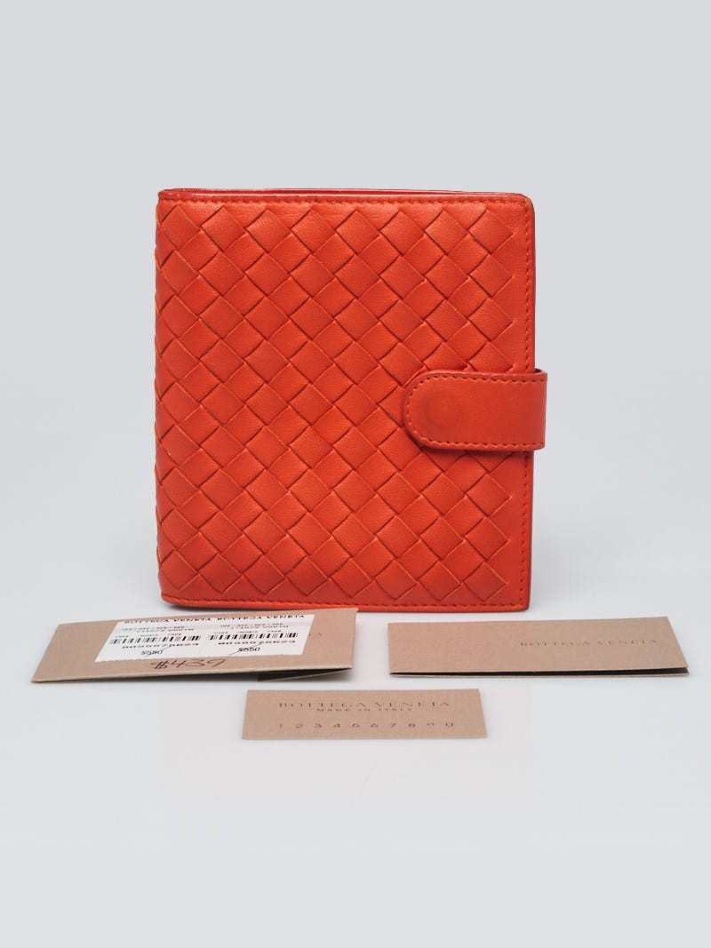 Bottega Veneta Orange Intrecciato Woven Nappa Leather Compact