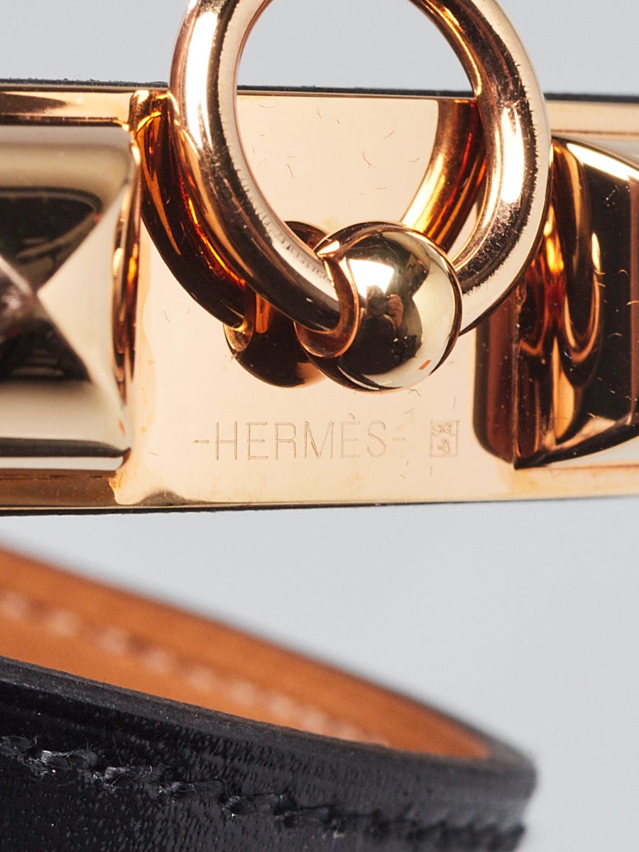 Hermes Black Box Leather Rose Gold Plated Rivale Double Tour
