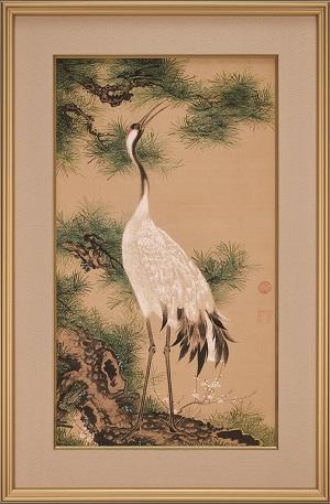 伊藤若冲 白梅群鶴図 印刷工芸品 日本画 掛け軸 掛軸 茶掛 安価ホビー