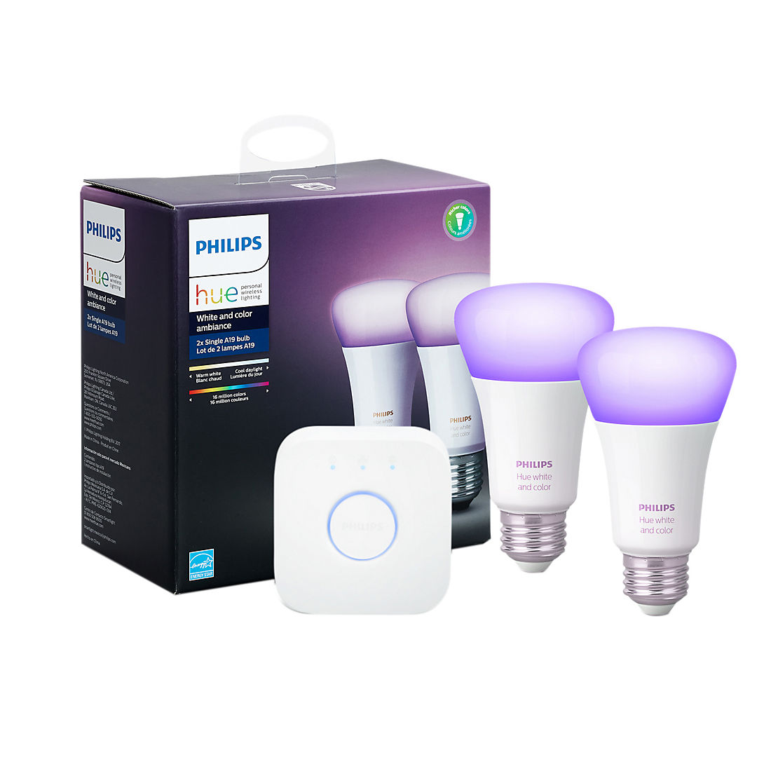 Philips Hue White and Color Ambiance A19 LED Smart Bulbs with Hue