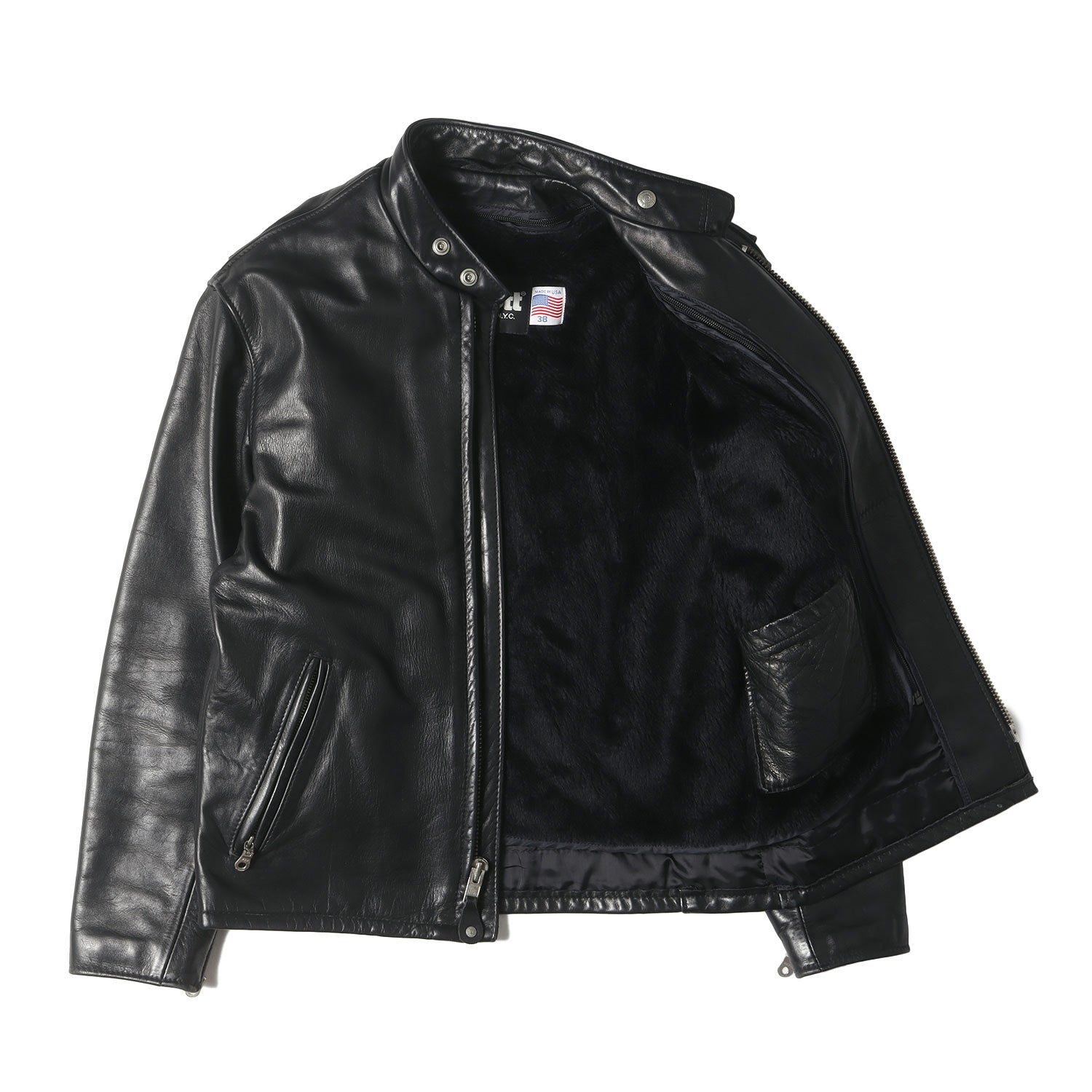 Schott 黒 レザー シングルライダースジャケット トップ Schott