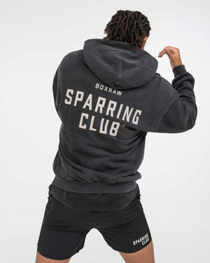 Sparring Club Oversized Zip Up Hoodie - Washed Black | BOXRAW