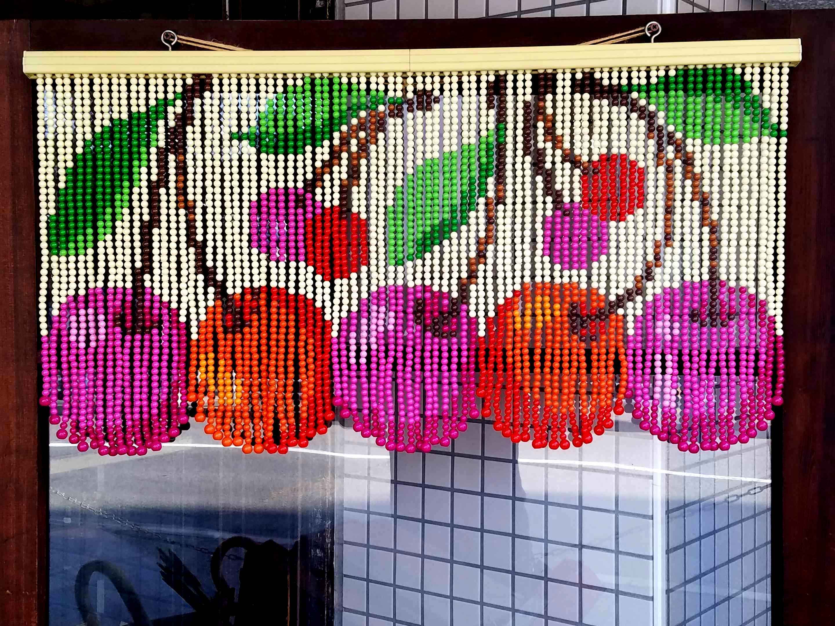 珠のれん 木玉暖簾 昭和レトロ 当時物 ロング丈 珠暖簾 たまのれん 木製