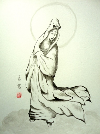 観世音菩薩水墨画菩薩の加護人物画