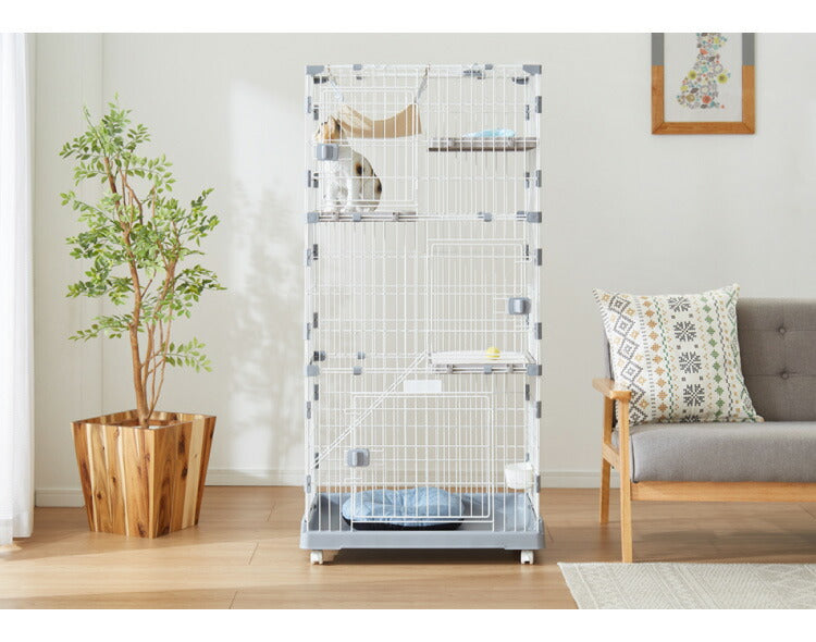 キャットケージ 3段 コンパクト ホワイト グレー スリム キャスター付