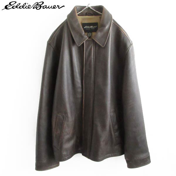 Eddie Bauer エディーバウアー Tバック レザー ジャケット XL ダーク