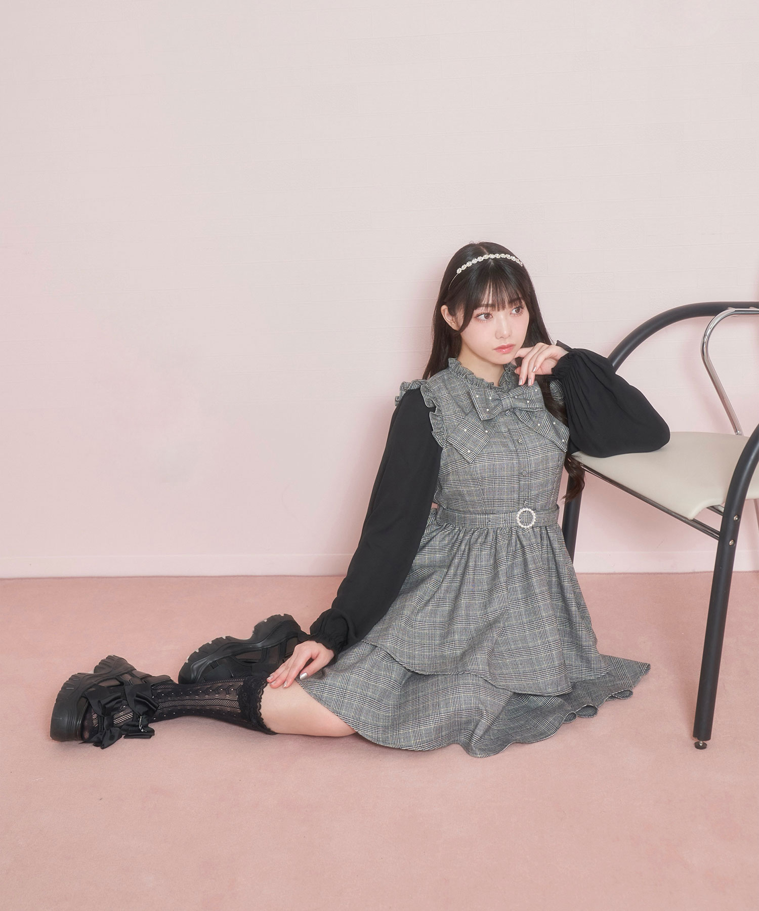 パール付きリボンチェックワンピース – BUNNY APARTMENT