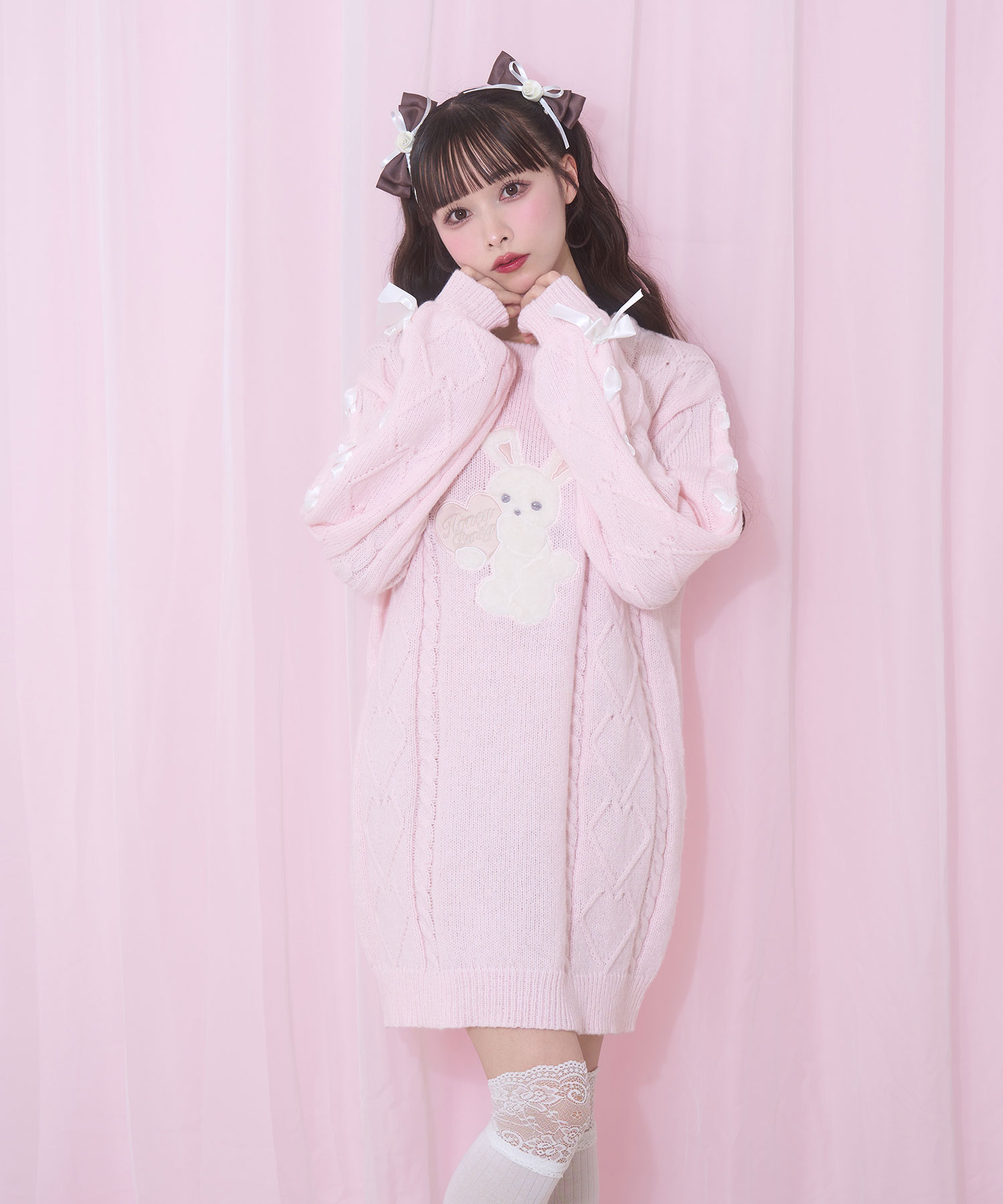 ハニーアップリケニットワンピース RoseリボンクリップSET – BUNNY