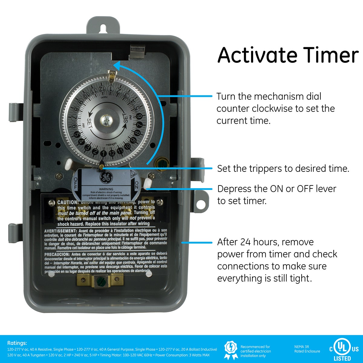 GE Indoor/Outdoor 24-Hour Heavy Duty Mechanical Time Switch, 120