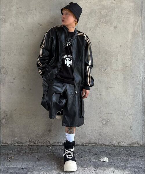 ヴィンテージトラックバイカーレザージャケット - ブラック