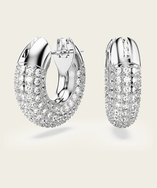 公式】【スワロフスキー】Dextera フープピアス 小, ホワイト