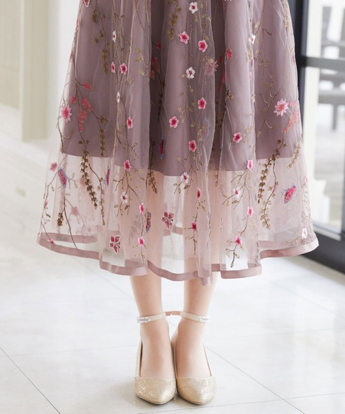 ヴィンテージ風フラワー刺繍結婚式ワンピースドレス（ドレス）｜niana