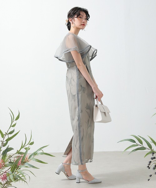 シアー素材 フラワー刺繍 ワンピース ドレス 結婚式 お呼ばれ