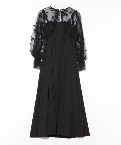 3Dフラワー刺繍ボリュームスリーブブラウス×フレアキャミソール