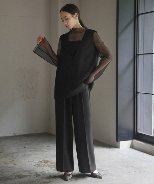 GIRL】 チュールトップス×ワイドパンツ セットアップ パンツドレス