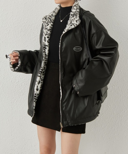 セール】ヒョウ柄リバーシブル フェイクレザー/ボアライダース