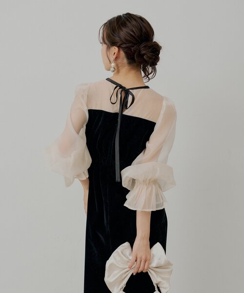 WEB限定/SALON by Chico】配色シースルータイトロングドレス