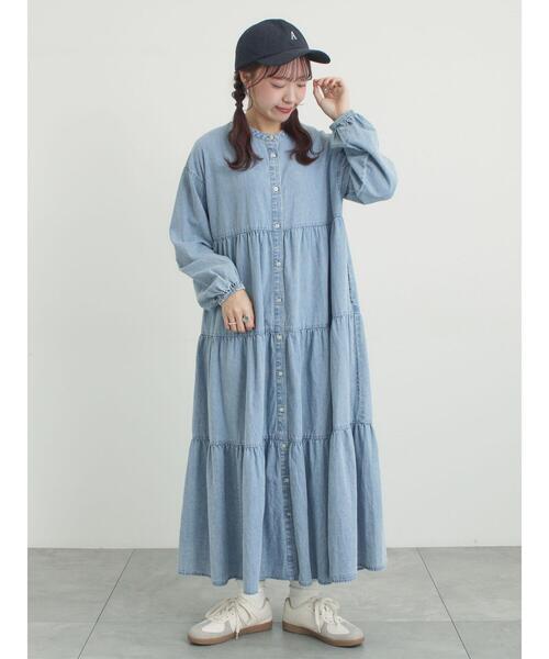 オーガニックコットン】デニムティアードワンピース（ワンピース