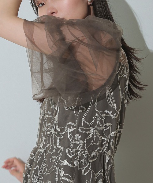 セール】刺繍レース チュールスリーブ コクーン パーティードレス 結婚