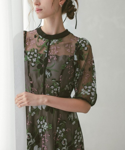 フラワーエンブロイダリードレス結婚式同窓会オケージョンドレス