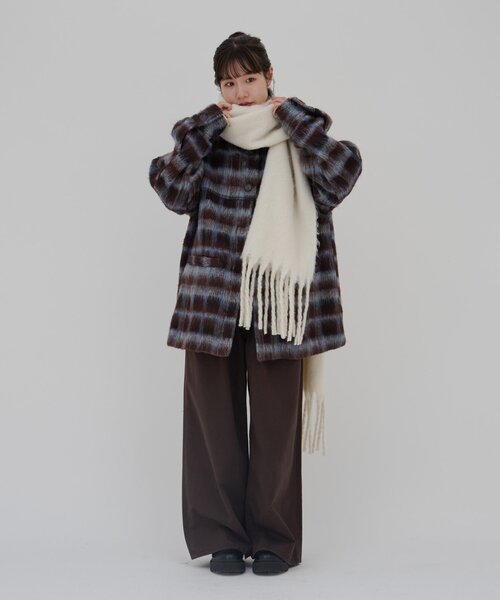 umm./特別感ある一着】チェックシャギーコート（その他アウター