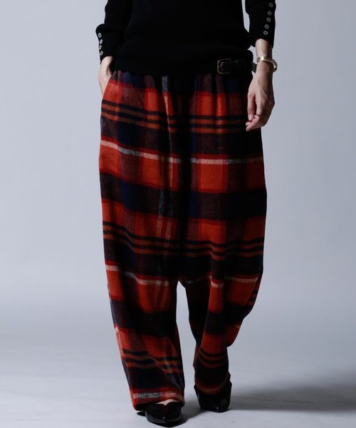 MADARANINGEN 京 ボタンフライ タータンチェック サルエルパンツ