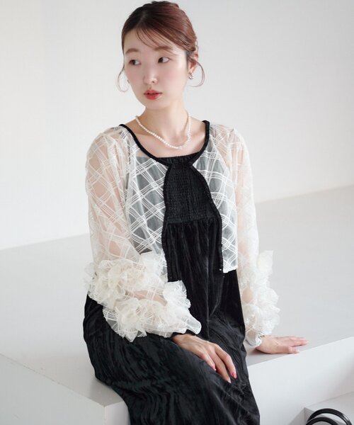 kastane シアーチェック×ベロアワンピースSET 【結婚式/オケージョン