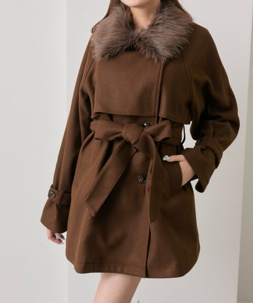 セール】【3WAY】ファーティペットミドル丈コート（ステンカラーコート