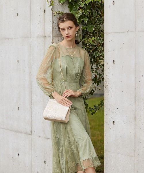 セール】ビスチェ風トップス総レースワンピースパーティードレス