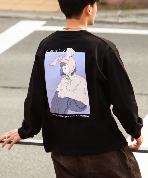 セール】【Selfie freak】 イラスト バックプリント うさ耳ガール 長袖