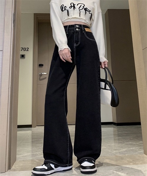 セール】2ボタンハイウエストワイドデニムパンツ（デニムパンツ