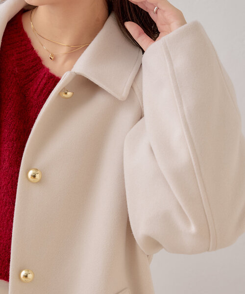 セール】金釦ビッグカラーステンカラーロングコート（その他アウター