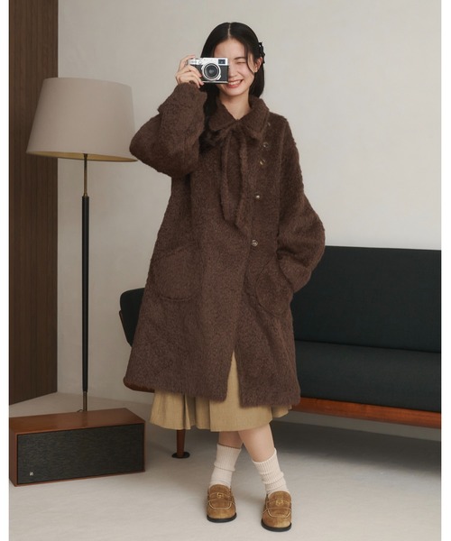 セール】【取り外しリボン付き】シャギーミディ丈コート（その他
