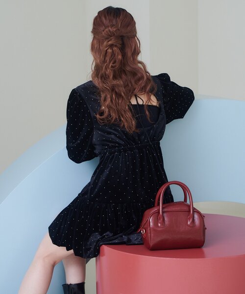 結婚式/オケージョン】ベロアスタッズミニワンピース（ワンピース