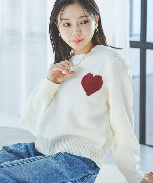 VIS（ビス）の「【洗える】ハートモチーフニット（ニット/セーター