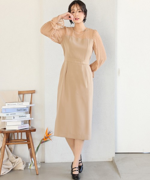 フロッキードット パーティードレス お呼ばれ袖あり&ロング結婚式