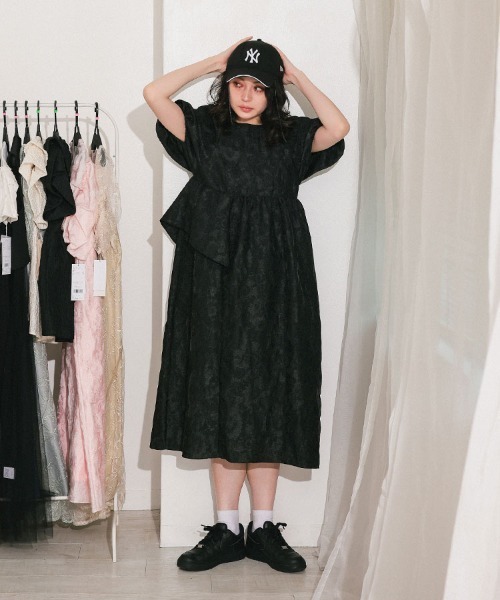 ANDRESD】bubble sleeve jacquard dress［バブルスリーブジャガード