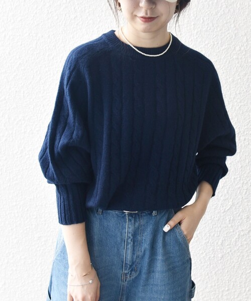 WEB限定】SHIPS any:〈手洗い可能〉ヤク ケーブル クルーネック ニット