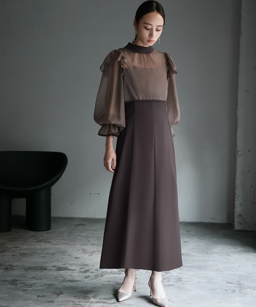 セール】シアーフリルブラウス・キャミソールワンピースレイヤード