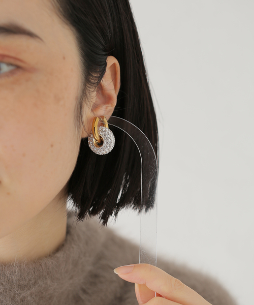 TIMELESS PEARLY/タイムレスパーリー】Crystal and pearl：ピアス（両