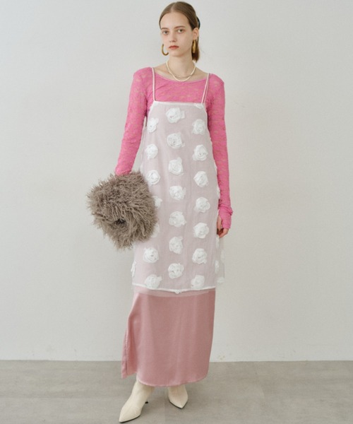 Fastener slit satin dress/ファスナースリットサテンドレス