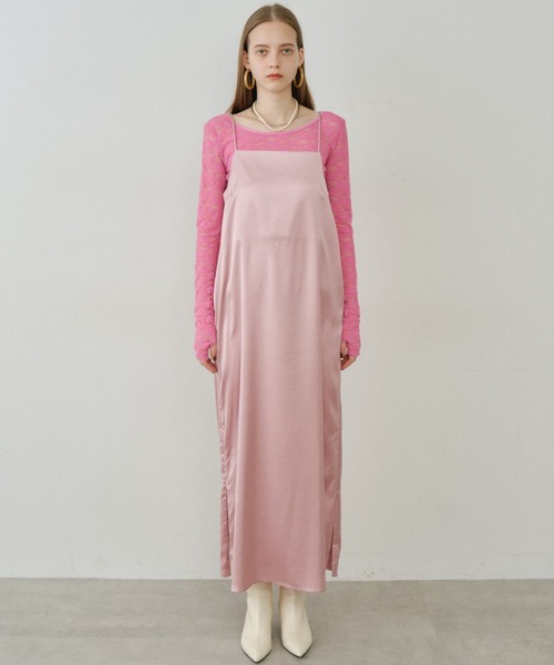 Fastener slit satin dress/ファスナースリットサテンドレス