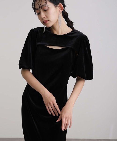 ミモレ丈&袖ありフォーマル2wayベロアセレモニー結婚式二次会