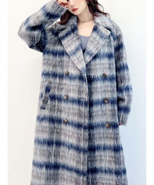 モヘヤシャギーコートチェックコート