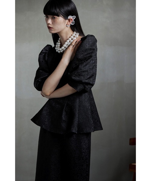 フラワージャガードセットアップドレス ペプラムブラウス&Iライン