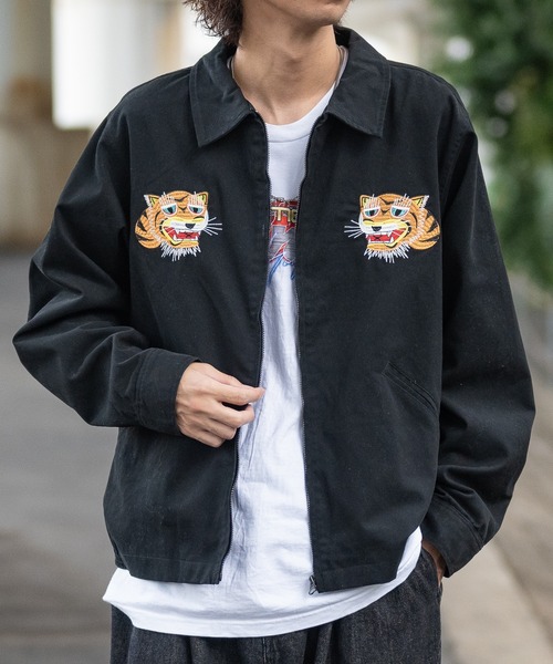 13】裏付きツイル ベトナムジャケット/ベトジャン 虎刺繍（ミリタリー